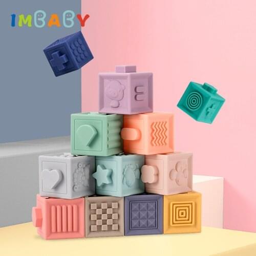 IMBABY 12pcs Bath Toys For Baby Kid Water Toy Rubber Soft Building Blocks Cognitive Sounding Toys in Bathroom Toy For Baby