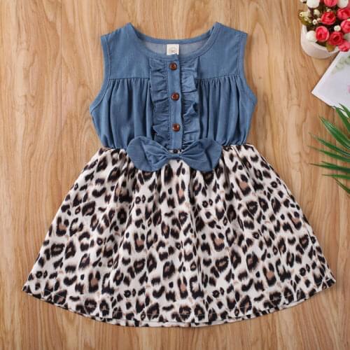 Imcute 2020 Toddler Kids Baby Girls Dress Summer Dress Princess Party Wedding Tutu Denim Leopard Dresses Baby Girl Clothes1-6Y