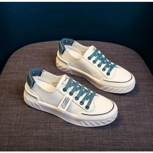 Leather Sneakers Shoes for Women Flats White Shoes 2021 Autumn Student Leather Sneakers Breathable Casual Footwear