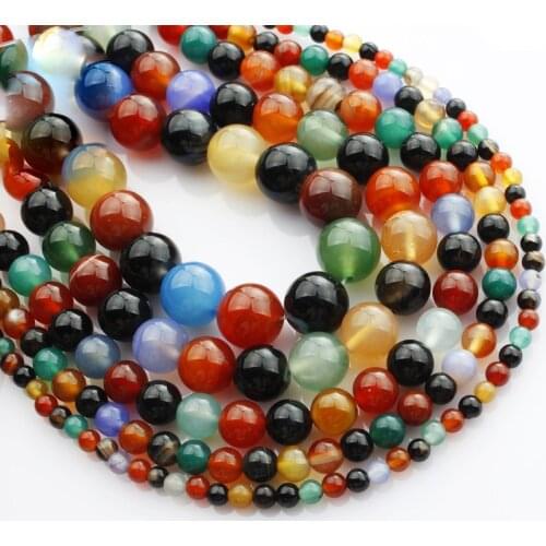 15"(38cm) Strand Round Natural Mixed Agate Stone Rocks 4mm 6mm 8mm 10mm 12mm Gemstone Beads for Bracelet Jewelry Making Findings
