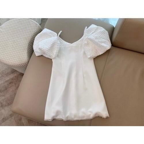 Summer Fashion 2021 New Women White Puff Sleeve Luxury Diamonds Dress For Female Gdnz 6.19