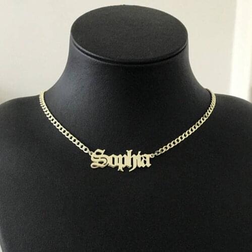 Rose Gold Stainless Steel Curb chain Necklaces Custom Old English Name Necklaces Personalized Women Men BFF Best Friend Gifts