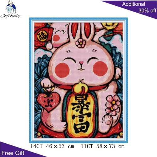 Joy Sunday Rich Bunny KB119 14CT 11CT Counted and Stamped Rabbit Bring Wealth Home Decor Embroidery DIY Cross Stitch kits