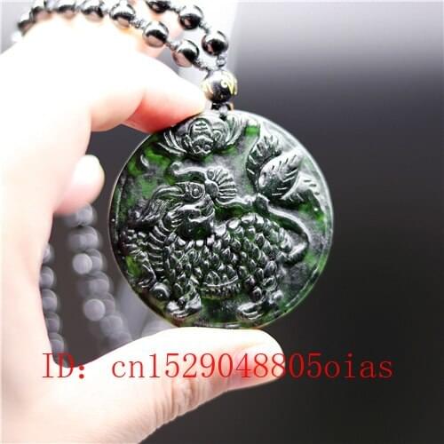 Natural Black Green Chinese Jade Qilin Pendant Obsidian Necklace Charm Jewelry Accessories Carved Amulet Gifts for Men