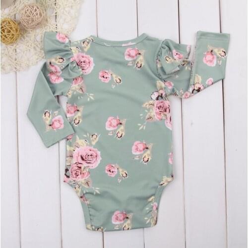 Spring and autumn 2021 new baby girl fashion long sleeve romper floral lace climbing suit large number of triangle jacket summer