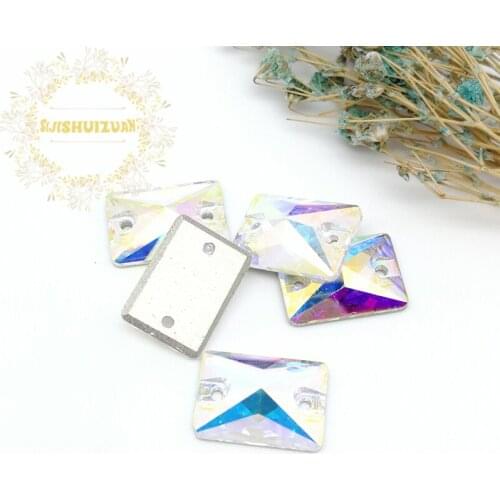 New product Crystal AB rectangle Crystal Glass Sew-on Rhinestones with two holes DIY wedding Dresses and Clothes