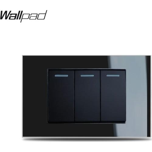 US 3 Gang Light On Off Interruptor Wallpad L3 Black Glass Panel 118*75mm Push Button Rocker Pass Switch 6M for AU IT IL