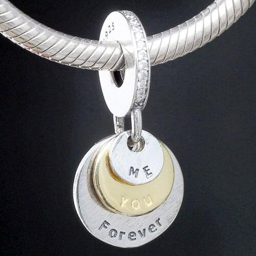 Original Two-tone You & Me Forever With Crystal Pendant Beads Fit 925 Sterling Silver Charm Europe Bracelet Bangle Diy Jewelry