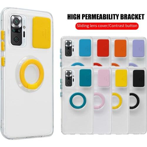 Camera Shockproof Clear Case For Xiaomi Redmi Note 10 Pro Redmy Not 10Pro Max Note10 4G 5G Push Lens Ring Stand Soft Cover Coque