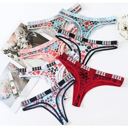 Sexy Womens Letter Print Panties Plus Size Soft Cotton Seamless Underwear Female Low Rise G-String Thong Breathable Lingerie