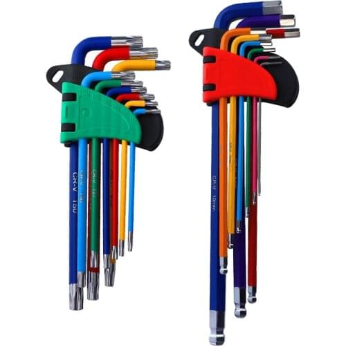 1.5-10mm Hex Key Allen Wrench 9pcs CR--V Wrench Set Inches Long Arm/Short Arm Ball End Torx Star Keys Tool L Type Hand Tools