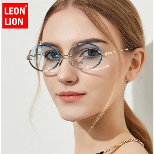 LEONLION Rimless Sunglasses Women Small Frame Round Sunglasses Men High Quality Sun Glasses Okulary Vintage Oculos Feminino
