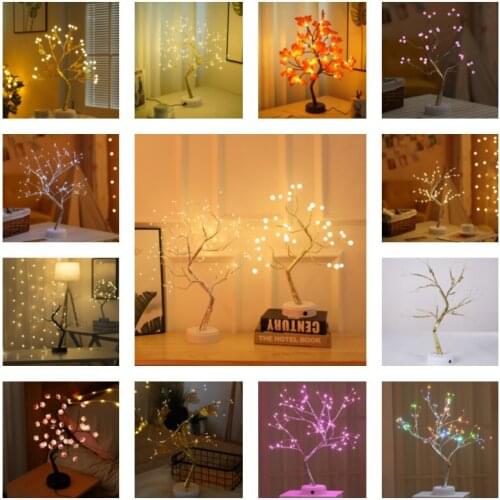 Led Usb Table Lamp Copper Wire Christmas Fire Tree Night Light Table Lamp Home Desktop Decorate Christmas Decorative Lights