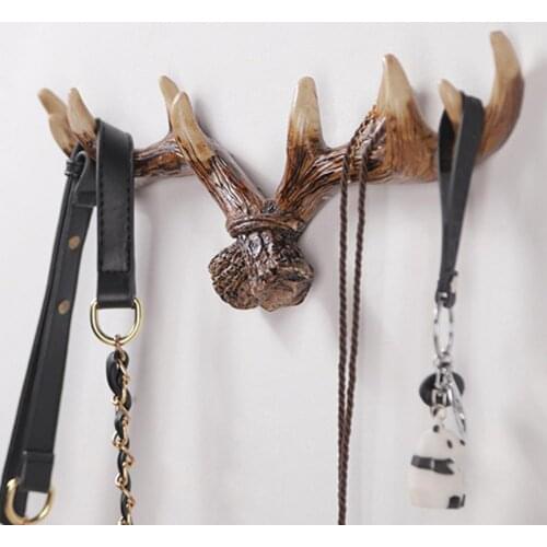 Creative Vintage Hooks Deer Horn Design Wall Mount Resin Hook Hat Key Coat Rack Hanger Home Decorative Shelve