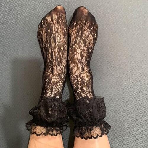 Japanese Girl Lace Socks Fahsion Cute Lolita Ruffled Socks Black Hollow Out Thin Fishnet Sock Calcetines De La Mujer