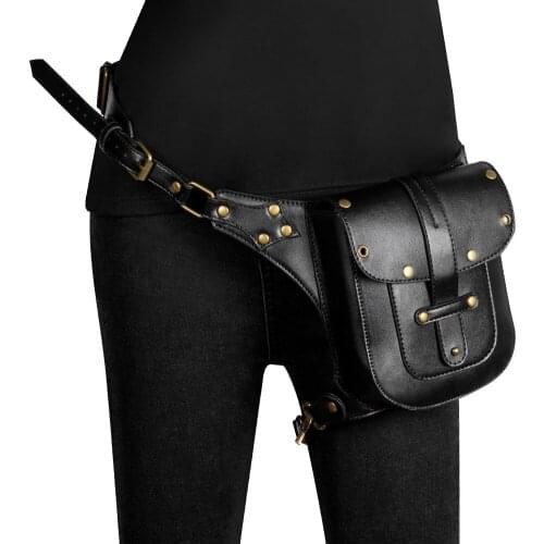 2021 Womens Tactics Moto Biker Waist Bag Fanny Pack Black PU Bag Belt Small Purse Phone Key Pouch Motorcycle Pubnk Waist Packs