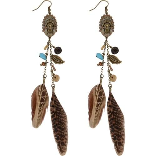 Indians Vintage Style Bohemia Feather Dangle Earrings Women Tassel Beaded Fashion Jewelry Accessory