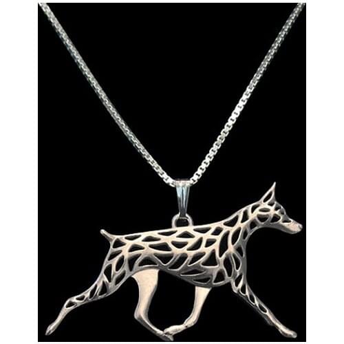 Gold & silver 1pcs Doberman Movement Necklace 3D Cut Out Puppy Dog Lover Pendant Memorial Necklaces Pendants Christmas Gift 7343