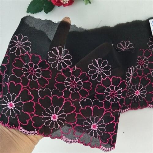 10Meters Rose Flower Flowers Embroidered Lace Trim Black Mesh Fabrics Lingerie Bra Underwear Dress Clothes Sewing Material