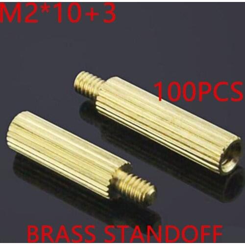 100pcs M2 x 10+3 M2*10mm male to female brass standoff round spacer