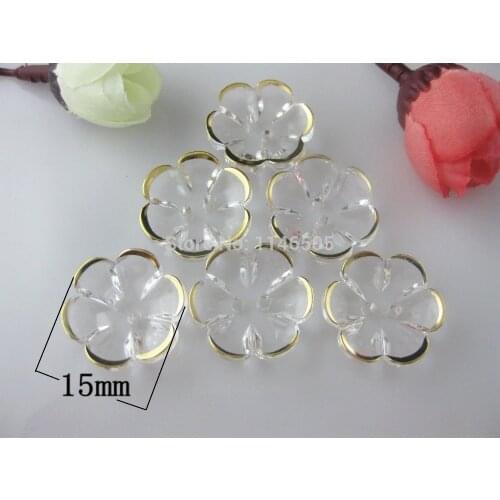 150pcs/lot Acrylic buttons Flower shape 15mm 2 holes crystal buttons for sewing garment scrapbooking accessory para artesanato