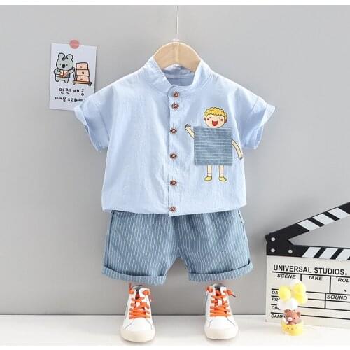 2021 New Childrens Suit Boys Casual T-Shirt Summer Cartoon Short-Sleeved 2-Piece Suit 1-3 Years Old