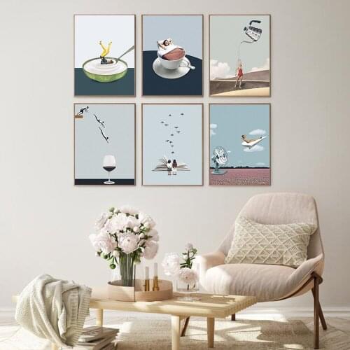 Abstract Nordic Poster Jump Wine Glass Canvas Painting Wall Art Pictures For Living Room Modern Decorative Prins On The Wall