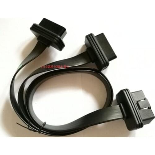 2016 New Design Car Diagnostic Tools Flat OBDll OBD2 Splitter Cable Straight Head Adapter Male to Dual Female Y Connector 50cm