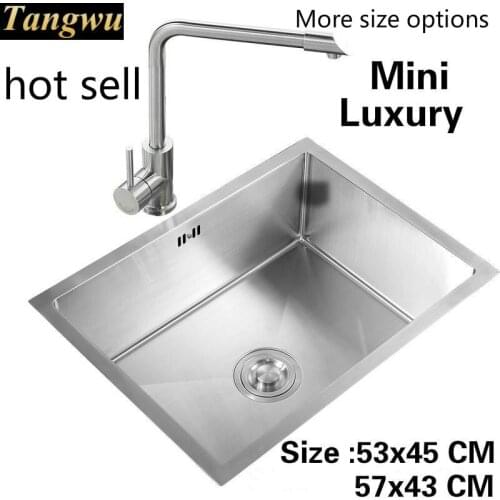 Free shipping Apartment vogue mini luxury kitchen manual sink single trough durable 304 stainless steel hot sell 53x45/57x43 CM