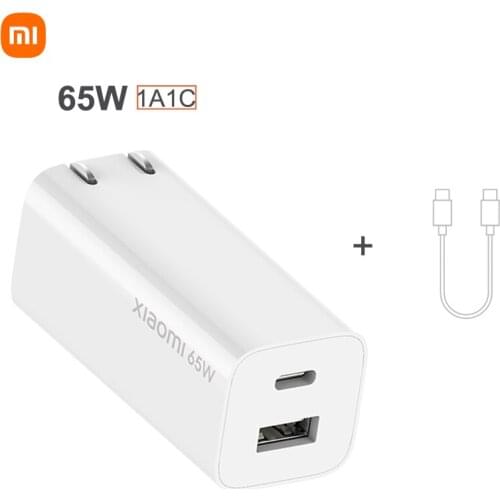 Xiaomi GaN fast Quick Charger 65W 1A1C With 5A Type-c Charging Cable Dual Port For Apple Macbook Pro USB-A For Xiaomi 11