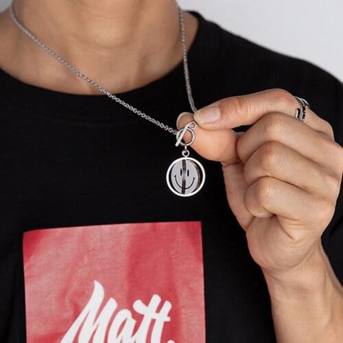 Stainless Steel Chain Necklaces Rotating Smiling Face Crying Face Double Sided Necklace Hip Hop Pendant Sweater Necklace