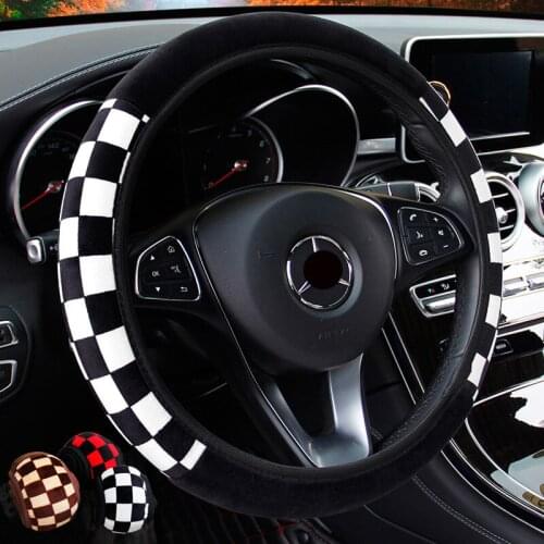 No inner ring black and white plaid plush elastic steering wheel cover winter sports warm fashion black and white handsome broth