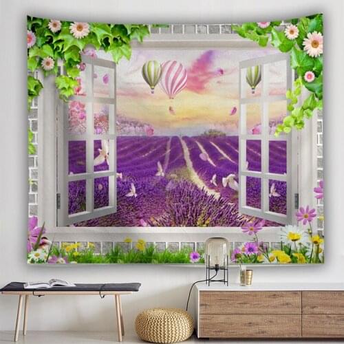 Boho Plant Tapestry Nature Painting Scenic Window lavender Tapestry Wall Hanging Flower Decor Custom Tapestry Wall Hanging