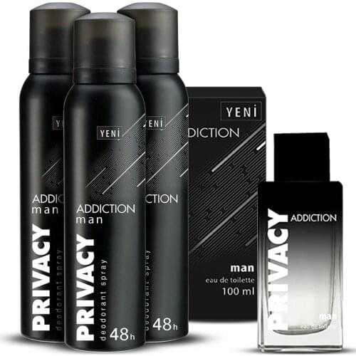 Privacy Man Addiction Male Deodorant 150Ml 3 Pcs + Addiction Edt Men Perfume 100 ml Set Lovely Fragrance 24 lasting time Effective Odor