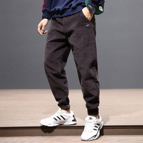 Men Jeans Loose Fit Casual Corduroy Fashion Streetwear Cargo Pants Harem Trousers Gray Color Hip Hop Joggers Men Pencil Pants