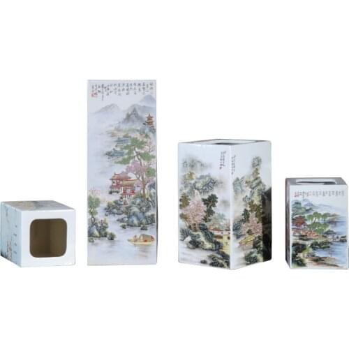 Jingdezhen Porcelain Vase Ornament Ceramic Square Vase Big Mouth Vase New Chinese Style Living Room Flower Arrangement Home Deco