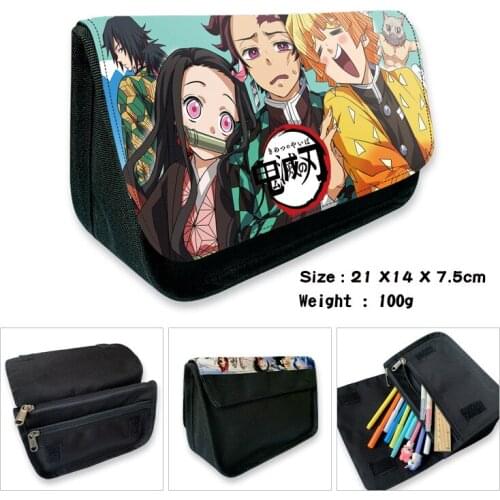 Demon Slayer Kimetsu no Yaiba Anime Canvas Purse Creative Cartoon Long Wallet Boy Girl Pen Bag Zipper Pencil Case Stationery Box