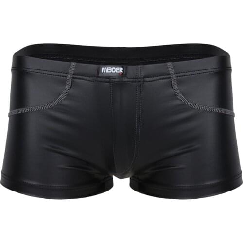 IEFiEL Fashion Male Mens Lingerie Patent Leather Boxer Briefs Shorts Underwear Underpants for Clubwear Dance Party Costumes