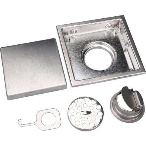 Yeahmart Anti-odor Stainless Steel Square Waste Drain Bathroom Grates Shower Large Flow Drainer 150x150mm Insert Floor Type