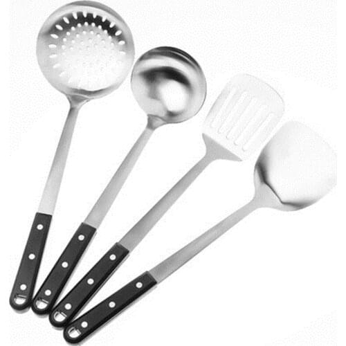 Plastic Handle Wok Spatula Stainless steel cooking spoon household long handle Coating Kitchen turner Spoon Mixing Leak Holder