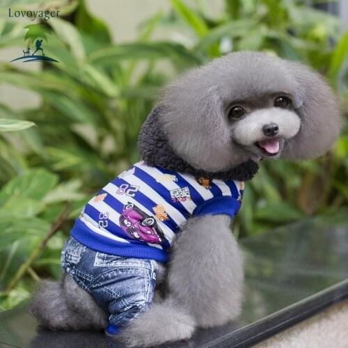 Fashion Warm Pet Dog Hoodie Sweaters Coat Jumpsuit Fleece Car Print Puppy Chihuahua Clothes Blue Red