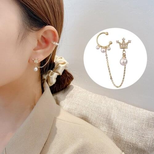 Fashion Geometric Pearl Earrings Femininity Sweet Crown Golden Hip-hop Trend Ear Bone Clip New Gift for Friends
