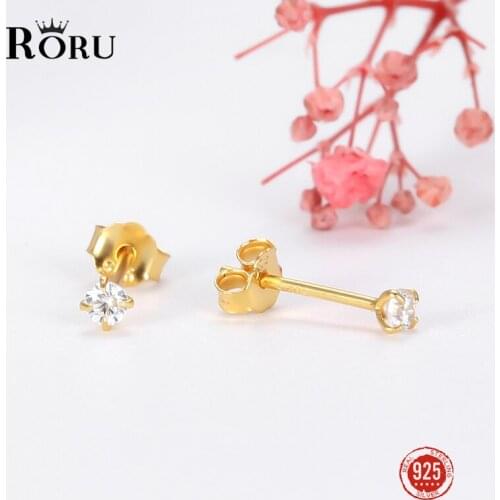 Fashion Genuine 100% Sterling Silver 925 Stud Earrings Simple Single Diamond Stud Earrings Ear Jewelry Gift for Women Girl