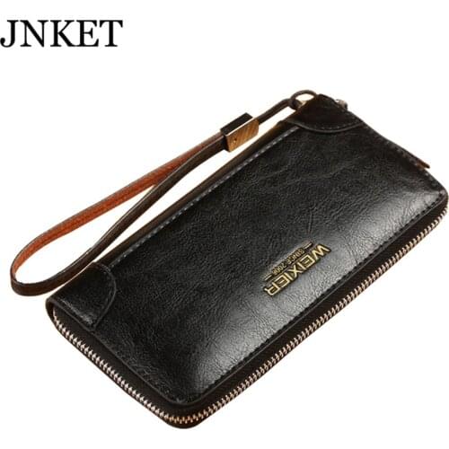 JNKET Fashion Mens PU Leather Clutch Wallet Multi-Card Wallet Large Capacity Handbag Zipper Long Wallet Detachable Wristlet