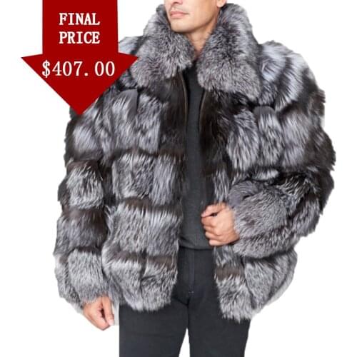 Natural Fur Coat Men Winter Silver Fox Fur Jacket Real Fur Coats Plus Size Custom Stand Collar High Quality