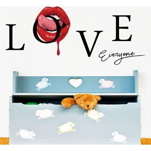 Love Everyone Quote Sexy Red Lips Wall Sticker Living Room Bedroom Background Decorations Decals Wallpaper Hand Carved Stickers