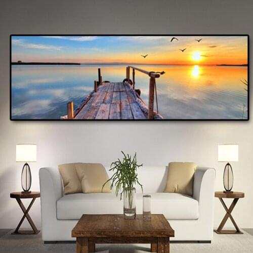 Natural Wooden Bridge Sunsets Landscape Posters and Prints Canvas Painting Panorama Scandinavian Wall Art Picture for Home Decor