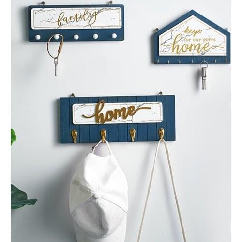 Wall Hanging Hooks Wood Key Hanger Holder Wall Organizer Rectangle House Shape Key Rack Hooks Coat Jewelry Hook Home Decoration