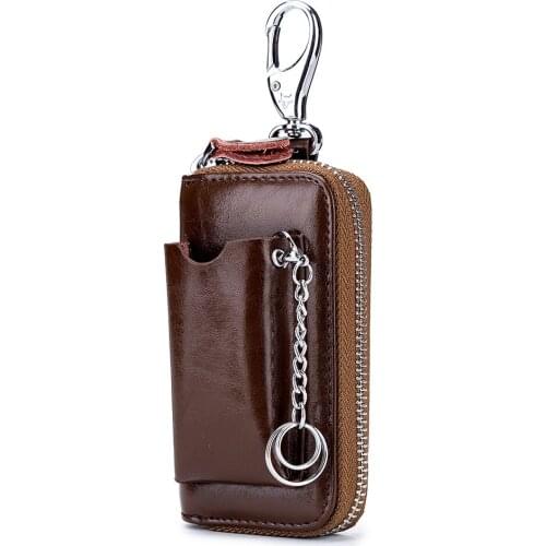 2021 new type key bag men leather zipper multi-function car remote control home key bag