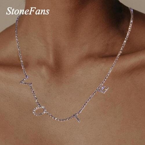 Stonefans Alphabet Initial Rhinestone VOTE Necklace Us Michelle Obama 2020 Fashion Letter Necklace Choker Silver Color Jewelry